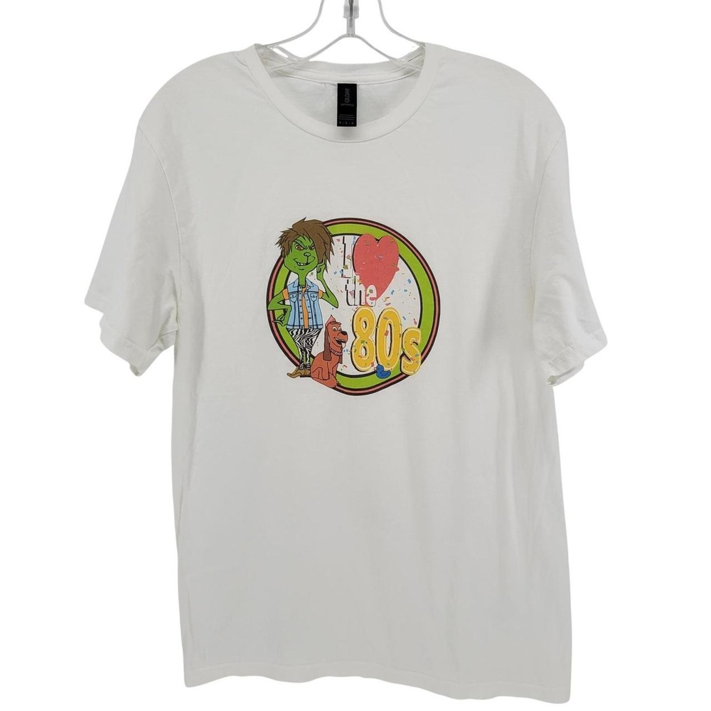 Gildan Softstyle I Love the 80s Graphic T-Shirt White Mens Medium Retro Punk Dog